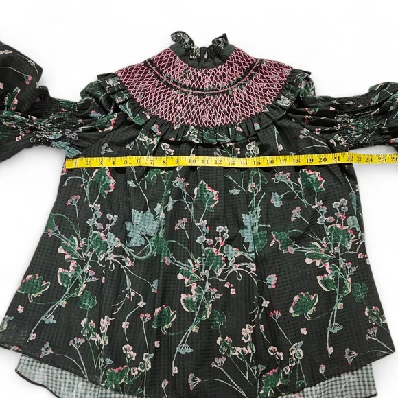 Tuckernuck Bouvier Blouse In Jaguar Garden Green And Pink Size Small - Picture 7 of 8